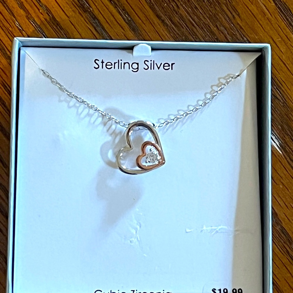 Double Heart Necklace Sterling Silver